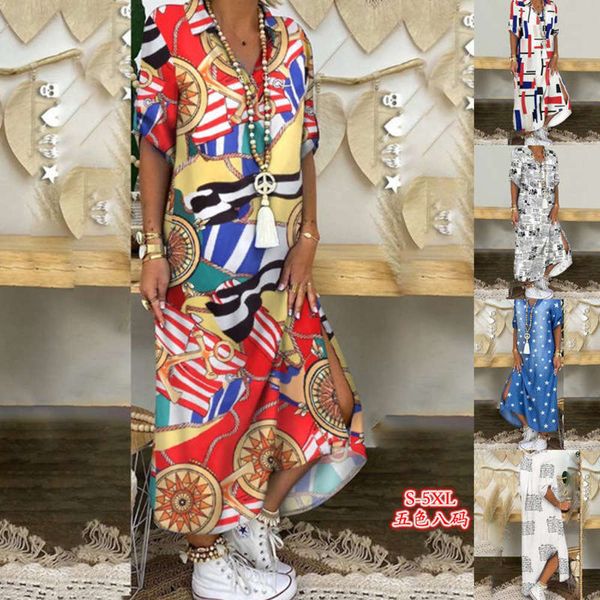 

new national style loose print 2020 dress, Black;gray