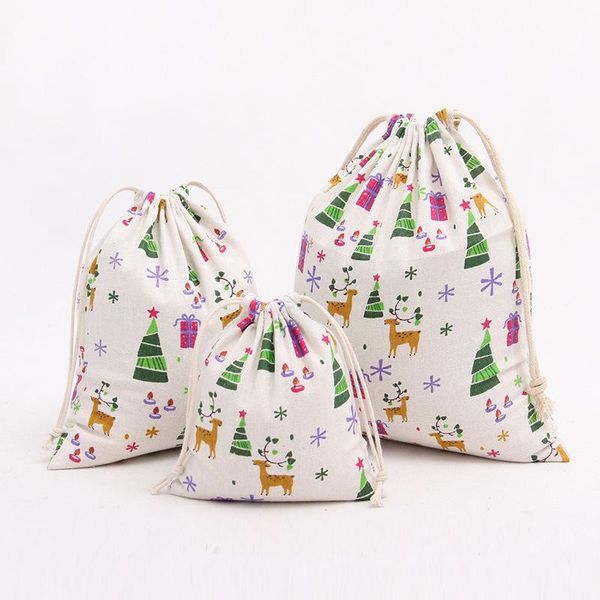 

storage bags n014 handmade cotton linen draw string bag candy sorted printed christmas tree deer gift