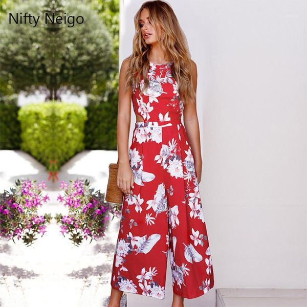 

nifty neigo sleeveless floral print jumpsuits hollow out backless straight overalls1, Black;white