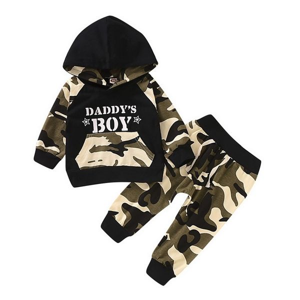 

infant newborn baby boys fall sweatshirt set camouflage hoodie long pants outfits set casual camo outfit for winter baby d30 y200323, White