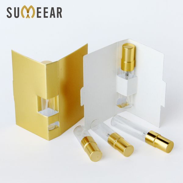 

100pieces/lot 2ml 3ml 5ml spray perfume bottle with paper card sample refillable perfume bottle can custom 201013