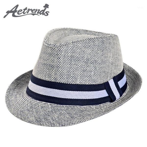 

[aetrends] european man classic straw fedora hats for men jazz cap size 58cm z-53141, Blue;gray