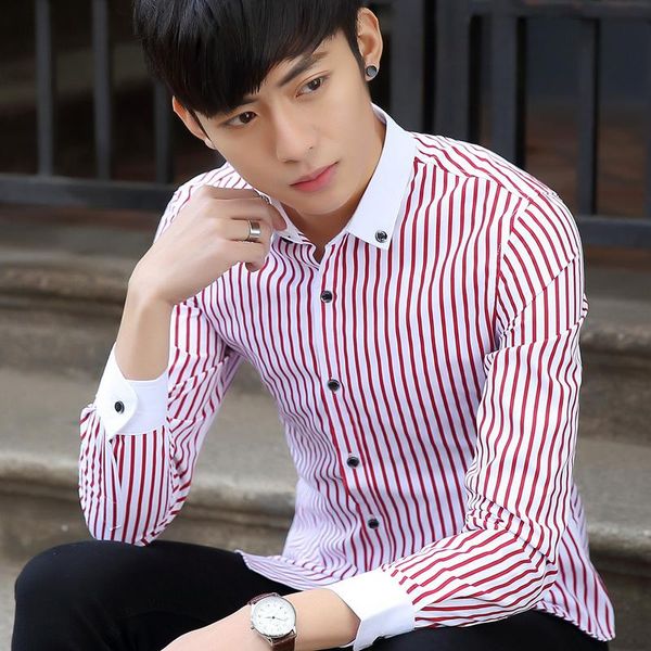 

men's dress shirts quality brand mens spring summer casual male cotton shirt size s-xxxl striped long sleeves camisa masculina, White;black