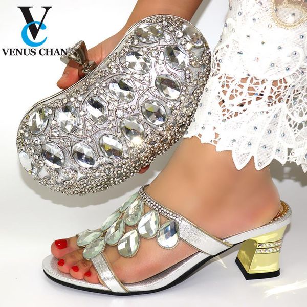 

new fashion style silver sandals and bag set summer woman high heels peep toe african shoes and bag set for evening party, Black
