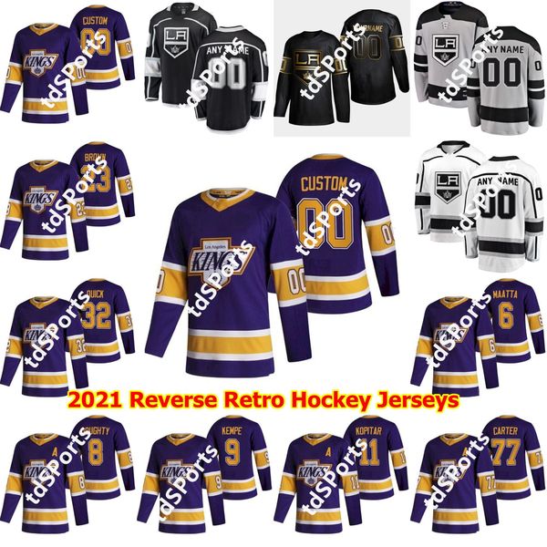 

los angeles kings 2021 reverse retro hockey jerseys 77 jeff carter jersey adrian kempe austin wagner wayne gretzky matt luff custom stitched, Black;red