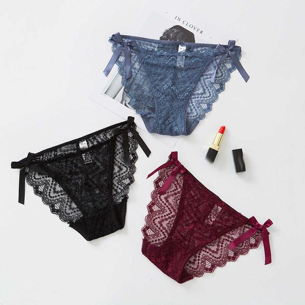 

new lace panties female transparent low-waist women's briefs bow-knot fashion ladies underwear, Black;pink