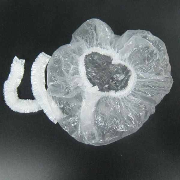 

100 pcs disposable plastic shower cap hat women men waterproof transparent hair spa salon l elastic bathroom products h bbylkz