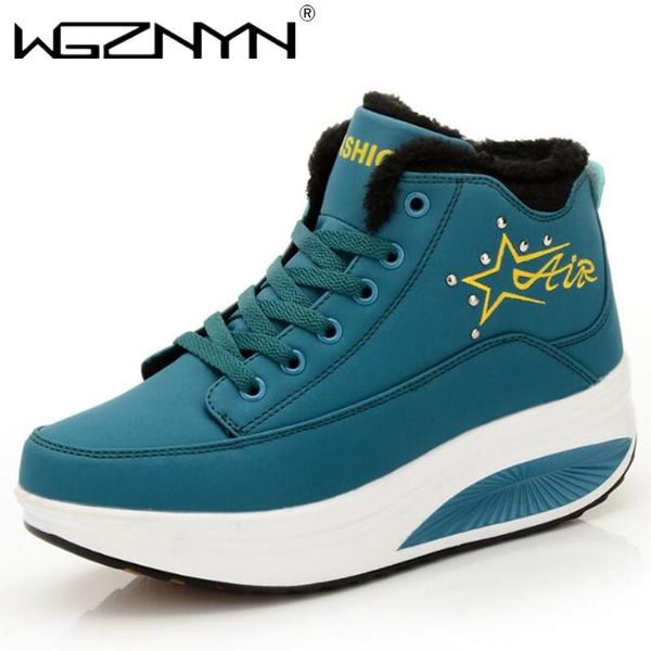 

2020 new swing fitness shoes woman cotton-padded winter outdoor snow boots wedge sneakers height increase slimming boots women, Black