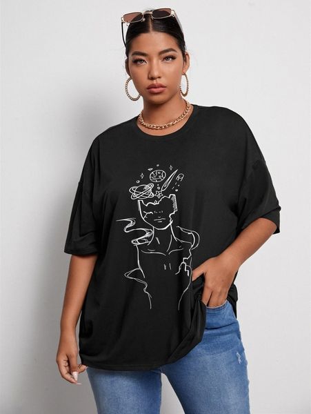 

plus abstract figure and planet print tee y5jw#, Black