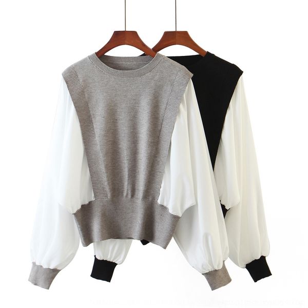 

ecxba korean bat women's autumn winter 2020 new lazy style round neck clothing sweater sweatersleeve splicing sweater e2008116 qbe3a, White;black
