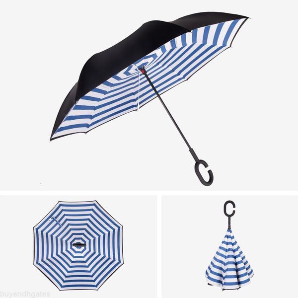 

women men long handle c windproof reverse folding double layer inverted umbrella self stand umbrella rain sun bbykaq