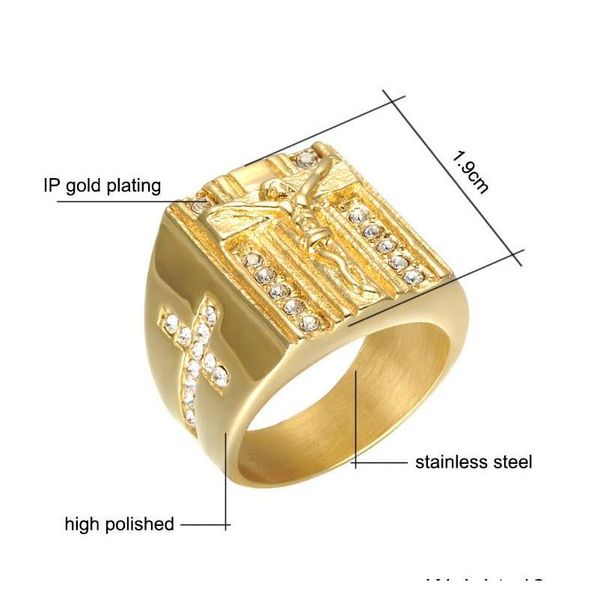 

jesus cross white cubic zirconia ring for men gold tone stainless steel crucifix cz b jllmfc bdecoat, Golden;silver