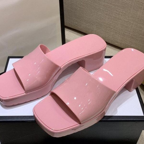 

ladies rubber slippers thick heel square toe slippers high-heeled jelly women's heel height 5.5cm water table height 2.5cm environmenta, Black