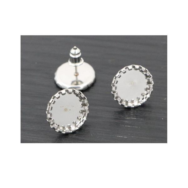 

never fade) 20pcs 8mm 10mm 14mm stainless steel earring base studs ear cameo settings cabochon base tray blank (wi bbyqhg, Black