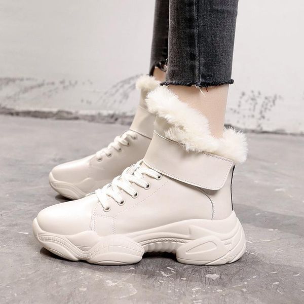 

women new winter fashion ankle boots ladies thick bottom footwear with fur snow-boots round toe plush velvet warm shoes, Black