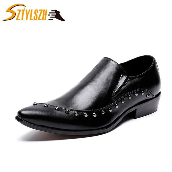 

Fashion Italian Style Men Shoes Genuine Leather Mens Dress Shoes Rivets Designer Wedding Male Oxford Men Flats For, Black