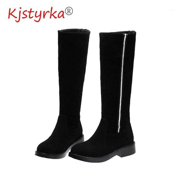 

thigh high boots brown women vintage leather square heel zipper knee height boot keep warm round toe shoes british style1, Black