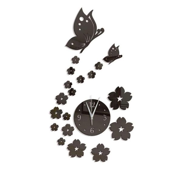 

wall stickers diy 3d modern acrylic butterfly flower mirror clock sticker home room decor