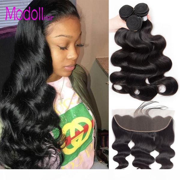 

brazilian body wave 3 4 bundles with frontal brazilian virgin human hair weave bundles 13x4 lace frontal with bundles part, Black;brown