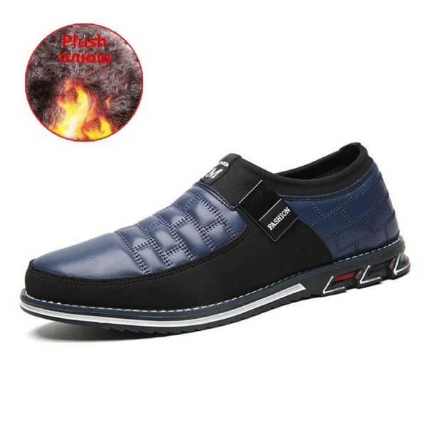 

winter plush warmth casual shoes fashion leather men shoes comfortable slip on flat dress big size 39-48, Black