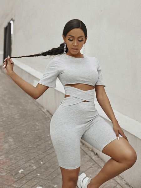 

sxy criss cross tie back with biker shorts v9mp#, White