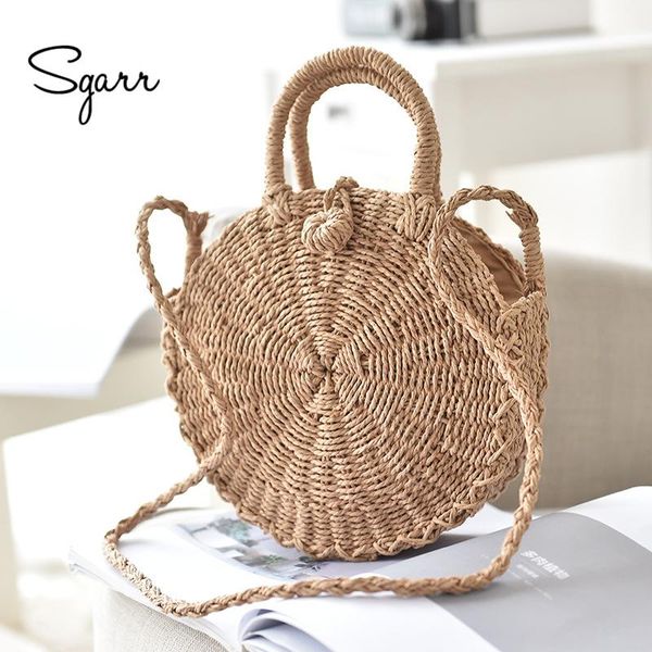 

sgarr women round straw beach bag summer large capacity crossbody bags for women female circular shoulder handbags