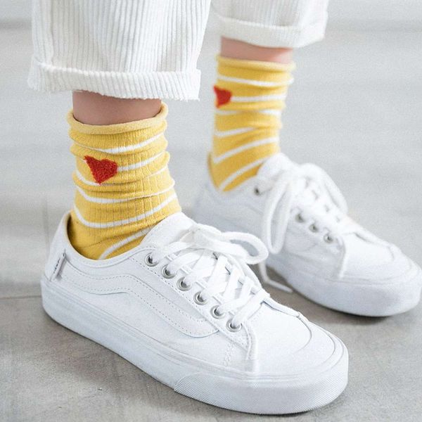 

2021children autumn winter 2020 new love student lovely pile women's middle tube cotton socks, Black