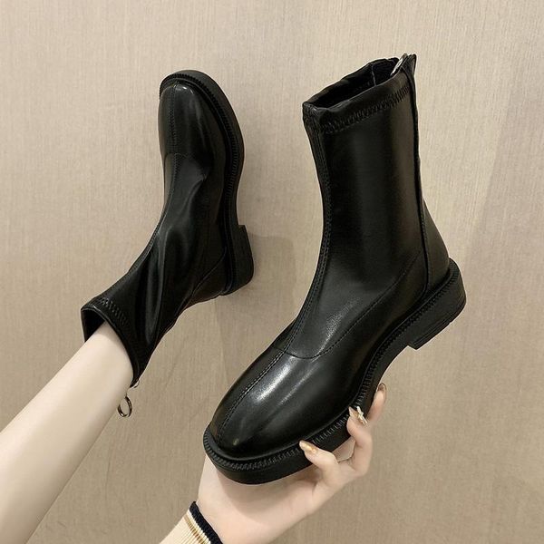 

женские сапоги осенние ботинки круглый toe boots-женщины пинетки ladies низкие каблуки пинетки зимняя обувь rock rubber mid теленок, Black
