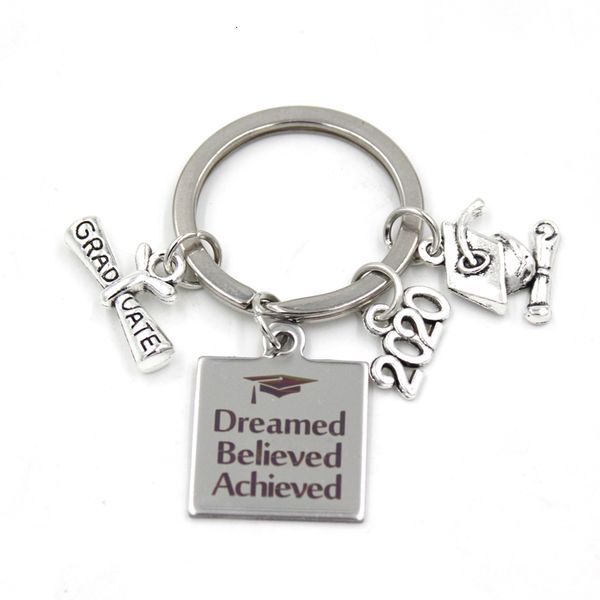 

new arrival stainless steel key ring 2021 graduation key chain keyring gifts for graduates gift jewelry dreamed believed achieved key chain, Slivery;golden