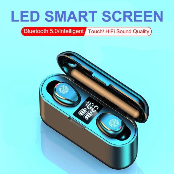 

new f9 tws wireless earphone tws headphone 9d stereo music headset bluetooth 5.0 touch with 1200mah charging box dual microphone