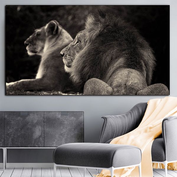 Leinwand-Malerei, zwei schwarze Löwen, wilde Tiere, Poster und Drucke, Quadro-Wandkunst, Bild für Wohnzimmer, Cuadros, Heimdekoration