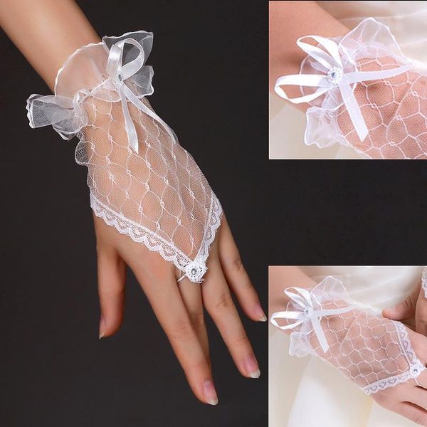 

1 pair white black red women fingerless bridal gloves elegant short paragraph rhinestone white lace glove wedding accessories h sqcghf