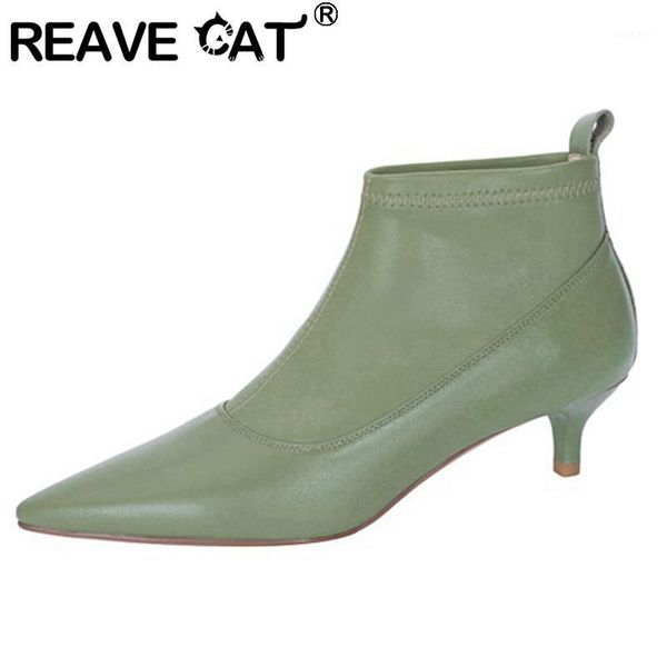

boots reave cat 2021 women ankle pointed toe 5cm short heels genuine leather warm stylish concise designer autumn a34941, Black