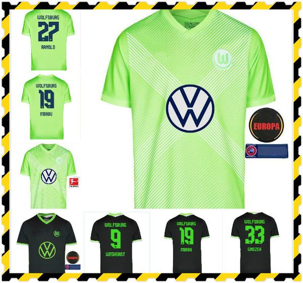 

vfl wolfsburg heimtrikot weghors soccer jerseys 2020 21 klaus malli steffen mehmedi roussillon brooks arnold brekalo football shirt, Black;yellow