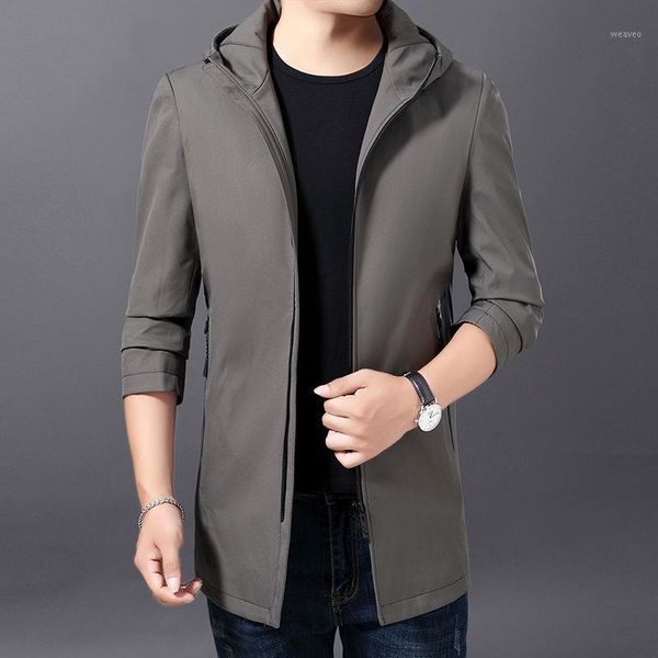 

men's cotton long windbreaker coat spring stylish fashion slim trench coat with a hood high-quality men's brand outwear clothing1, Tan;black