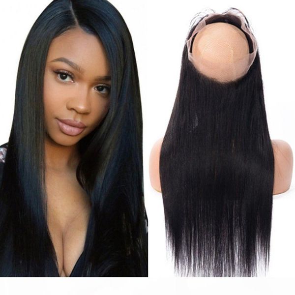 

malaysian straight 360 lace frontal closure bleached knots with baby hair 100% remy human hair extensions, Black;brown