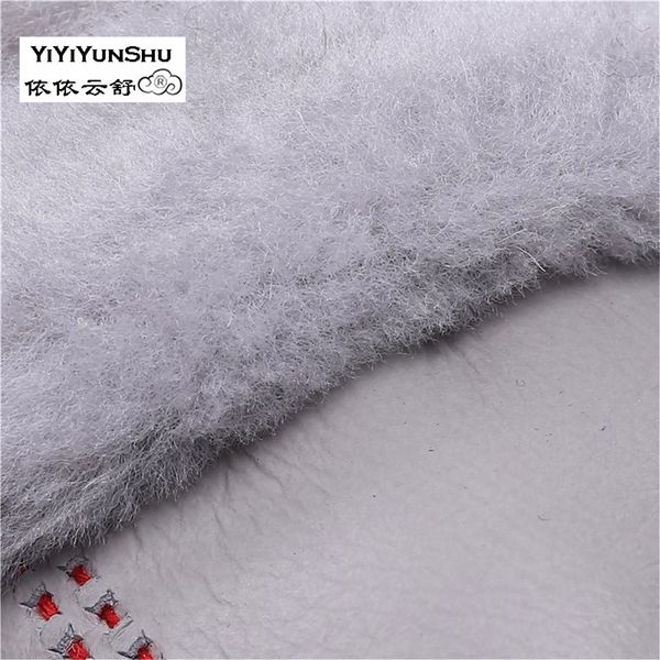 

yiyiyunshu handmade 100% real leather winter warm gloves women sheepskin wool fur genuine leather female full finger gloves 201104, Blue;gray