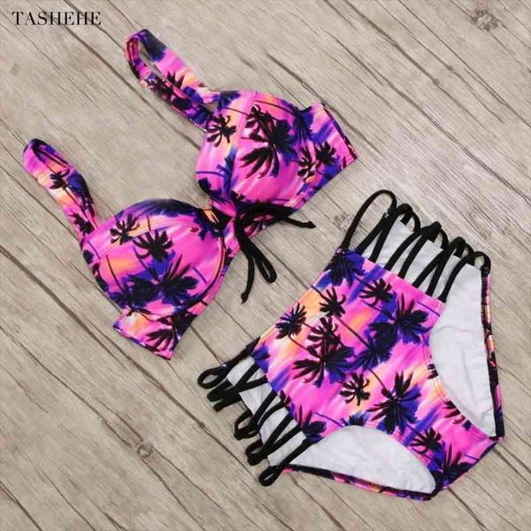 

bandage swimsuit high waist bikinis women print push up swimwear female beachwear bathing suit maillot de bain, White;black