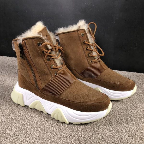 

winter shearling botas mujer snow boots women platform ankle boots lace up shoes woman botas feminina casual chaussures femme, Black