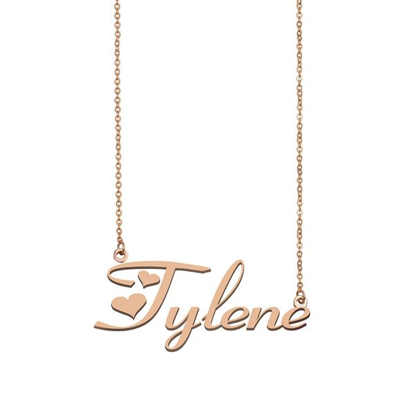 

Tylene Name Necklace Custom Nameplate Pendant for Women Girls Birthday Gift Kids Best Friends Jewelry 18k Gold Plated Stainless Steel, Silver
