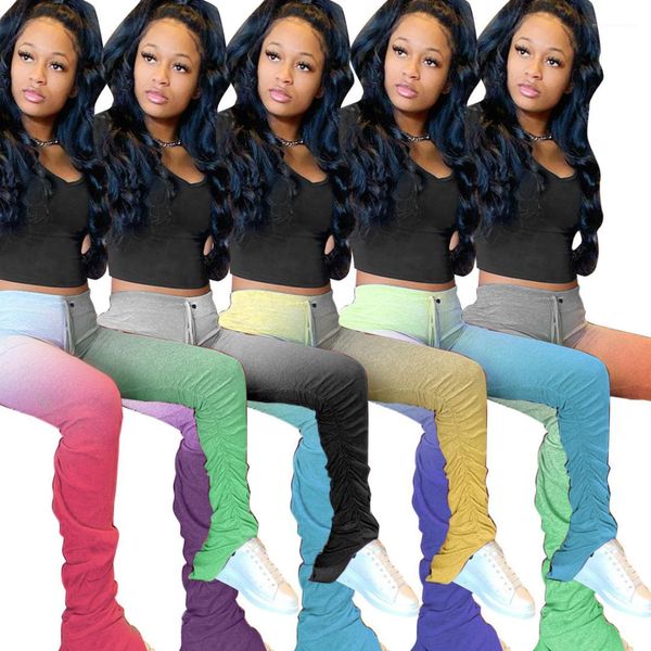 

women pants designer womens stacked pants gradient color panelled mid waist elastic waist loose pants fashion casual, Black;white