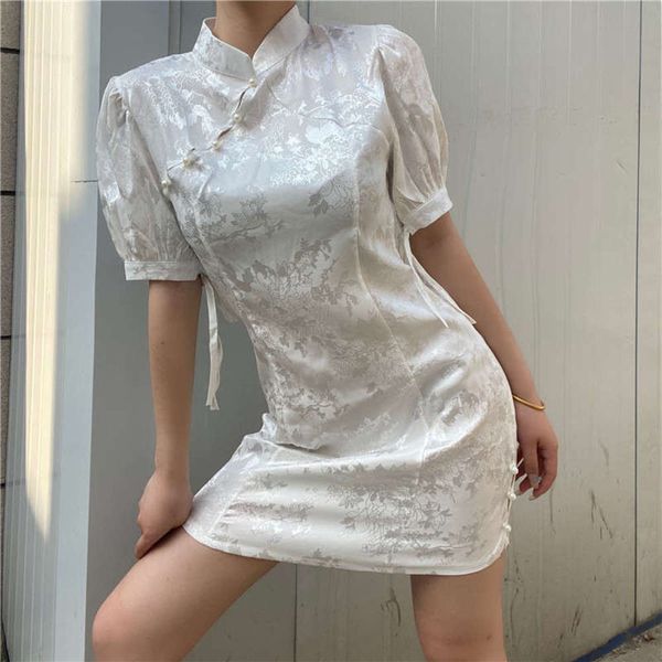 

new ins wind 2020 jacquard summer bubble sleeve slit slim dress, Black;gray