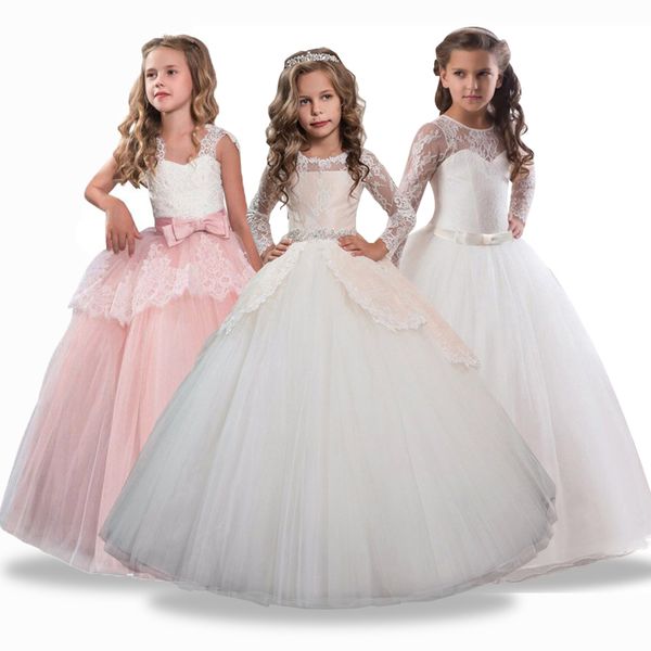

3-14 year kids girls wedding flower girl dress elegant princess party girl pageant formal dress sleeveless lace tulle long dress t200709, Red;yellow