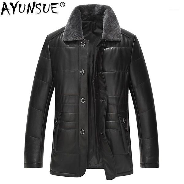 

ayunsue genuine leather jacket winter down jacket men lamb fur collar sheepskin coat plus size chaqueta hombre xgs5003 my14081, Black