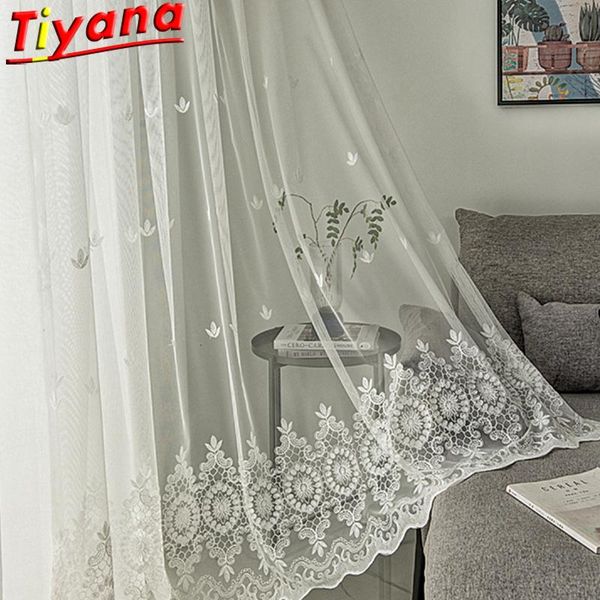 

european-style beautiful embroidery tulle curtains for living room geometric embroidery window screens for bedroom x-hm469*vt
