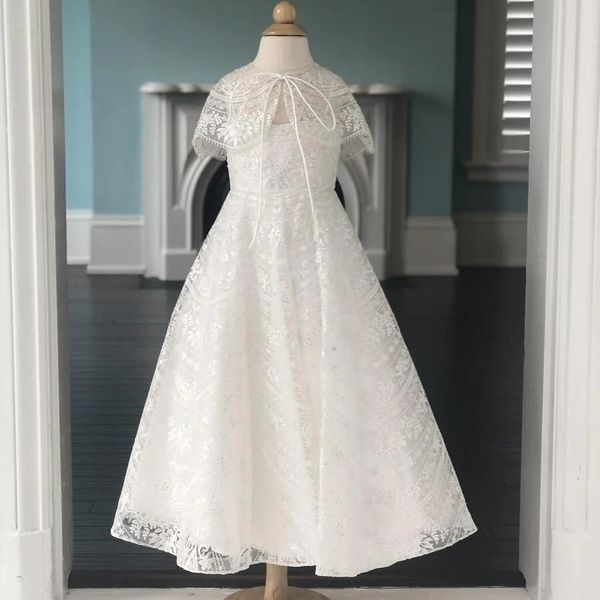 

fully lace flower girl dress 2021 with cape a line first communion birthday formal event party infant toddler pageant gown for little girl, White;blue