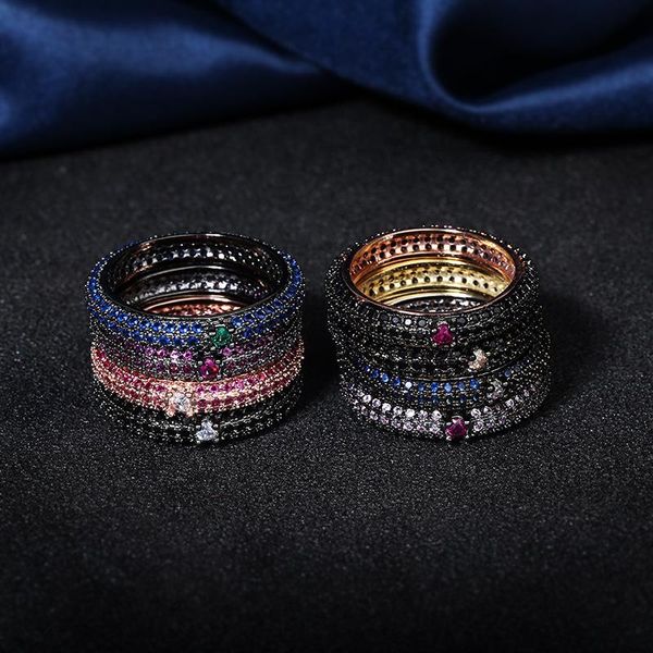 

s925 silver colorful zircon black gold ring for women full zircon wedding party engagement jewelry ring gift, Golden;silver