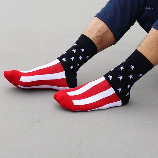

3 paris/lot men sock american flag stripe and stars patriotic cotton socks autumn winter casual warm usa flag sock1, Black