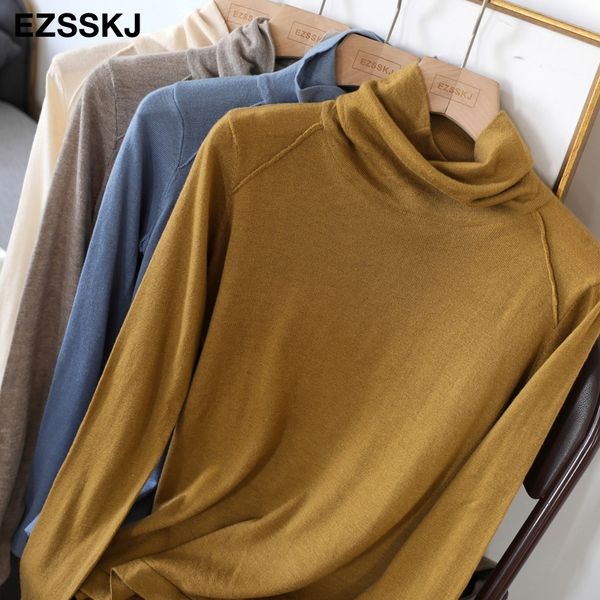 Super Macio Cashmere Turtlenneck Pullovers Fine Spring Outono Heap Collar Camisola Pullovers Mulheres Casual 201111