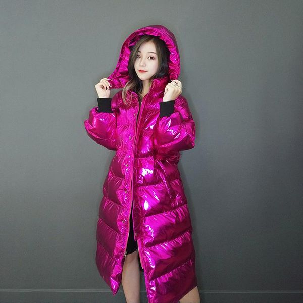 

women's down & parkas glossy winter jacket women 2021 hooded long thick warm cotton coat streetwear loose padded h593, Black